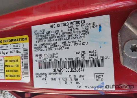 2020 Ford Fusion Se z USA, uszkodzony, nr VIN 3FA6P0HD0LR260647